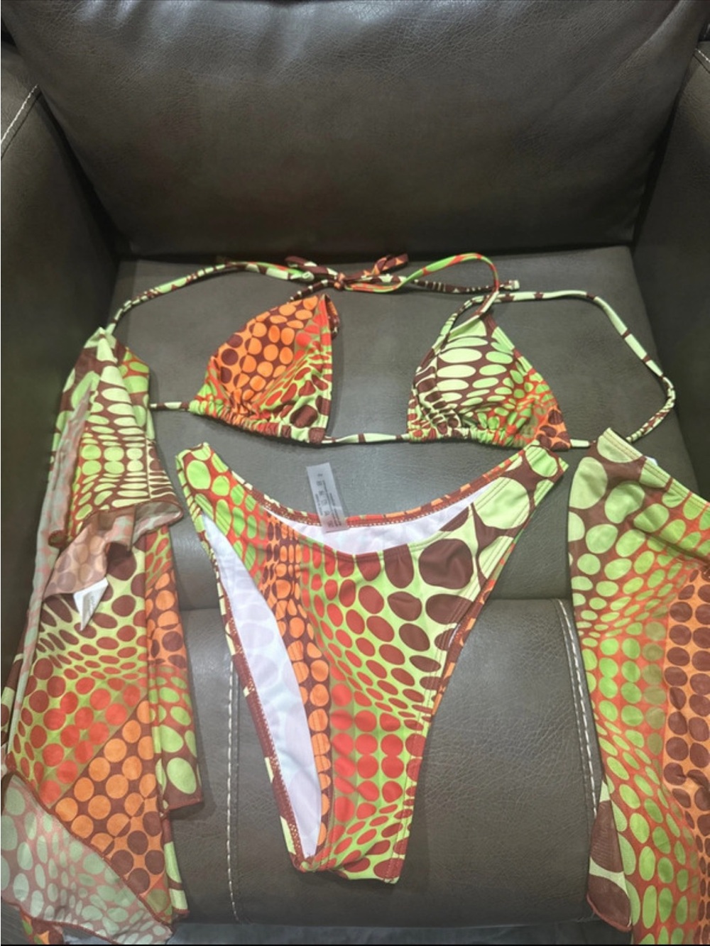 Womens Green & Orange Printed 4 piece Swim Set